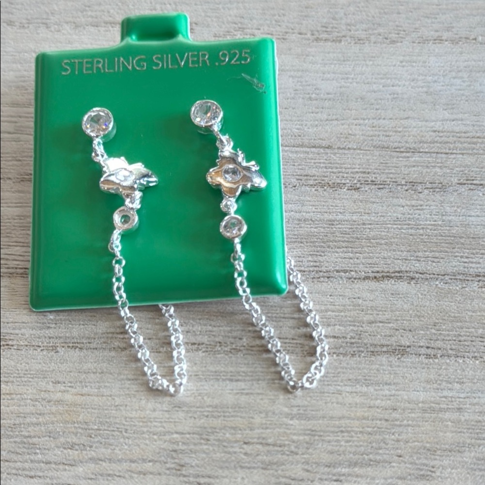.925 Sterling Silver Butterfly Chain Earrings